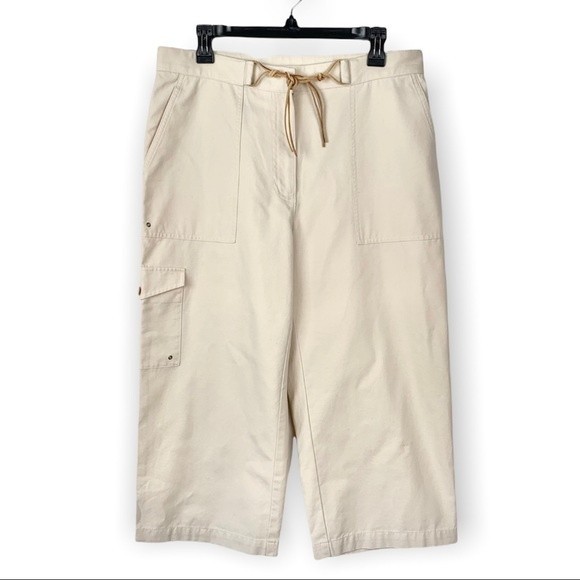 NWT Lauren Ralph Lauren 100% Cotton Khaki Cargo Wide Leg Cropped Pants - Picture 1 of 8